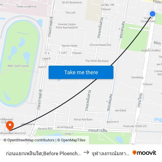 ก่อนแยกเพลินจิต;Before Ploenchit Intersection to จุฬาลงกรณ์มหาวิทยาลัย map