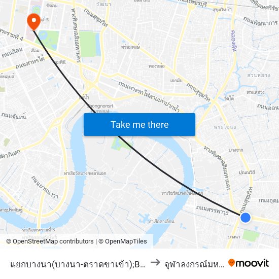 แยกบางนา(บางนา-ตราดขาเข้า);Bang Na Intersection to จุฬาลงกรณ์มหาวิทยาลัย map