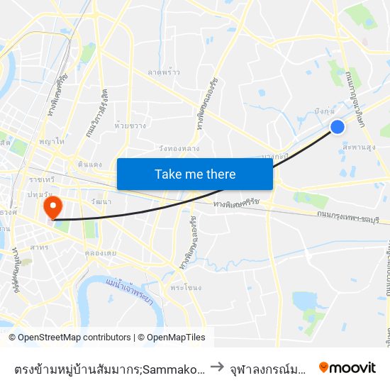 ตรงข้ามหมู่บ้านสัมมากร;Sammakon Village (Opposite) to จุฬาลงกรณ์มหาวิทยาลัย map