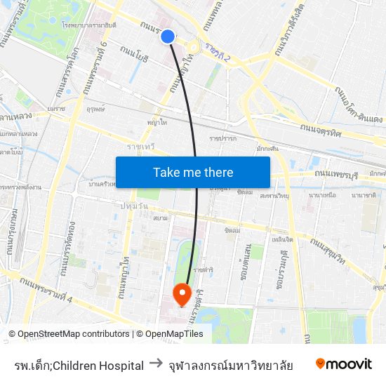 รพ.เด็ก;Children Hospital to จุฬาลงกรณ์มหาวิทยาลัย map