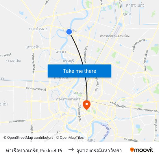 ท่าเรือปากเกร็ด;Pakkret Pier to จุฬาลงกรณ์มหาวิทยาลัย map