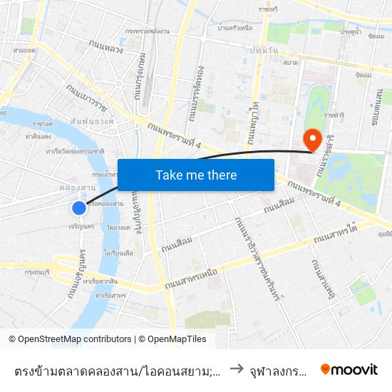 ตรงข้ามตลาดคลองสาน/ไอคอนสยาม;Opposite Klongsan Market / Icon Siam to จุฬาลงกรณ์มหาวิทยาลัย map