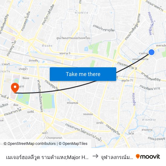 เมเจอร์ฮอลลีวูด รามคําแหง;Major Hollywood Ramkhamhaeng to จุฬาลงกรณ์มหาวิทยาลัย map