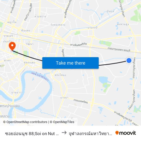 ซอยอ่อนนุช 88;Soi on Nut 88 to จุฬาลงกรณ์มหาวิทยาลัย map