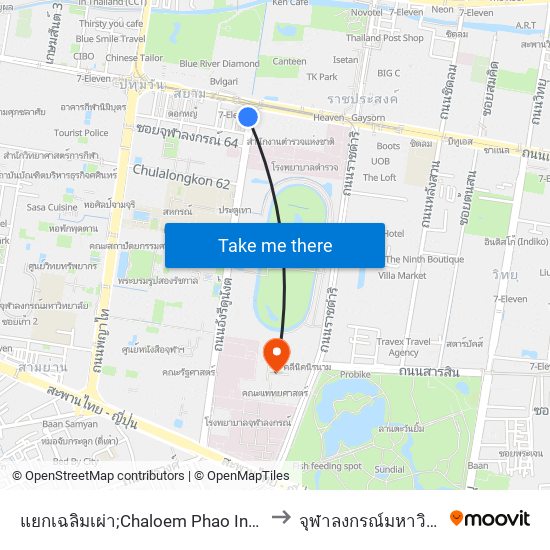 แยกเฉลิมเผ่า;Chaloem Phao Intersection to จุฬาลงกรณ์มหาวิทยาลัย map