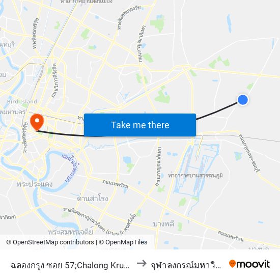 ฉลองกรุง ซอย 57;Chalong Krung Soi 57 to จุฬาลงกรณ์มหาวิทยาลัย map