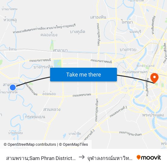 สามพราน;Sam Phran District Office to จุฬาลงกรณ์มหาวิทยาลัย map