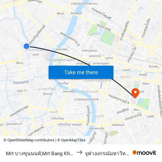 Mrt บางขุนนนท์;Mrt Bang Khun Non to จุฬาลงกรณ์มหาวิทยาลัย map