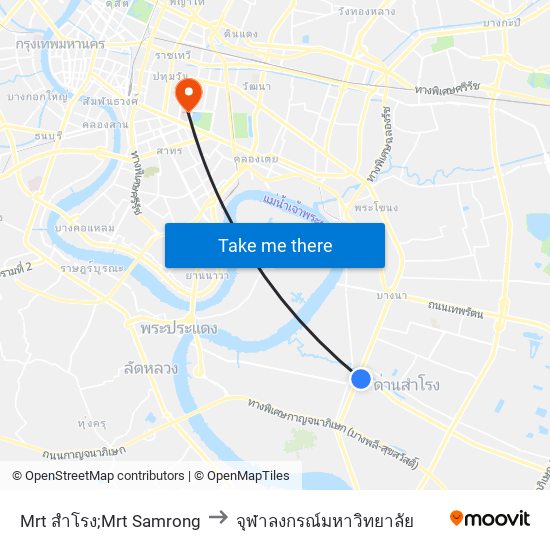 Mrt สำโรง;Mrt Samrong to จุฬาลงกรณ์มหาวิทยาลัย map