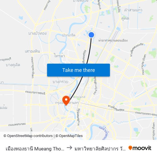เมืองทองธานี Mueang Thong Thani to มหาวิทยาลัยศิลปากร วังท่าพระ map