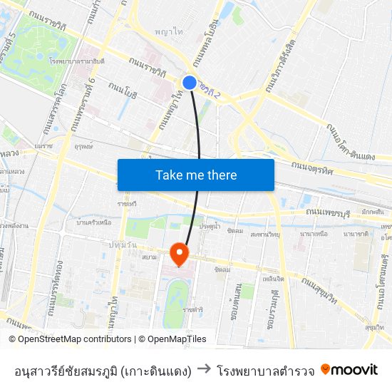 อนุสาวรีย์ชัยสมรภูมิ (เกาะดินแดง) to โรงพยาบาลตำรวจ map