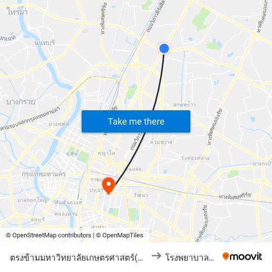 ตรงข้ามมหาวิทยาลัยเกษตรศาสตร์(ฝั่งพหลโยธิน) to โรงพยาบาลตำรวจ map