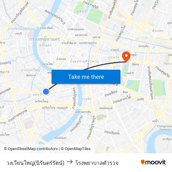 วงเวียนใหญ่(นิรันดร์รัตน์) to โรงพยาบาลตำรวจ map