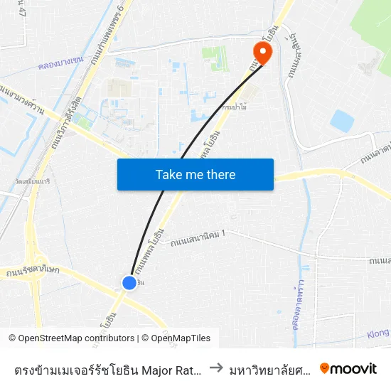 ตรงข้ามเมเจอร์รัชโยธิน  Major Ratchayothin to มหาวิทยาลัยศรีปทุม map