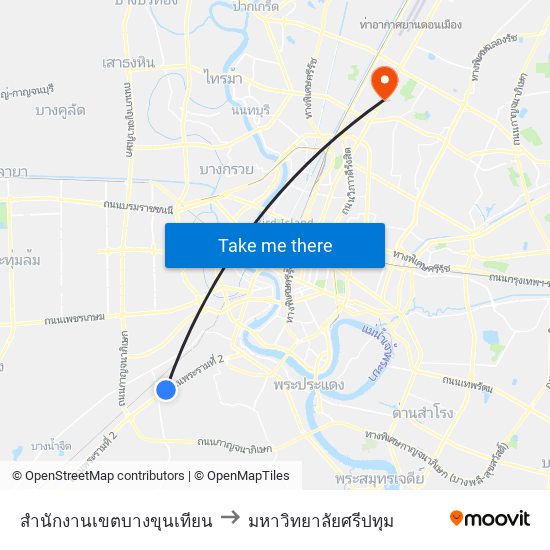 สำนักงานเขตบางขุนเทียน to มหาวิทยาลัยศรีปทุม map