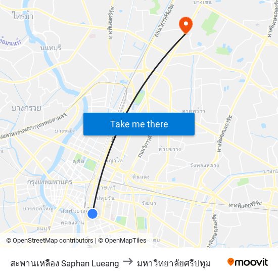 สะพานเหลือง Saphan Lueang to มหาวิทยาลัยศรีปทุม map