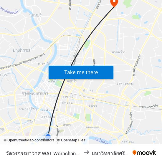 วัดวรจรรยาวาส WAT Worachanyawas to มหาวิทยาลัยศรีปทุม map