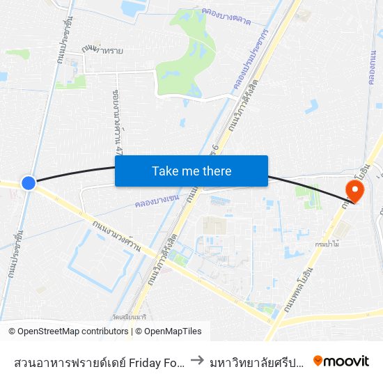 สวนอาหารฟรายด์เดย์ Friday Food to มหาวิทยาลัยศรีปทุม map