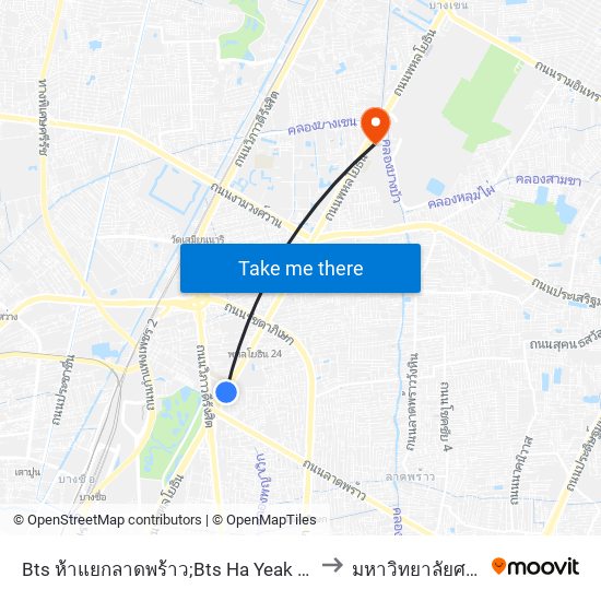 Bts ห้าแยกลาดพร้าว;Bts Ha Yeak Lat Phrao to มหาวิทยาลัยศรีปทุม map