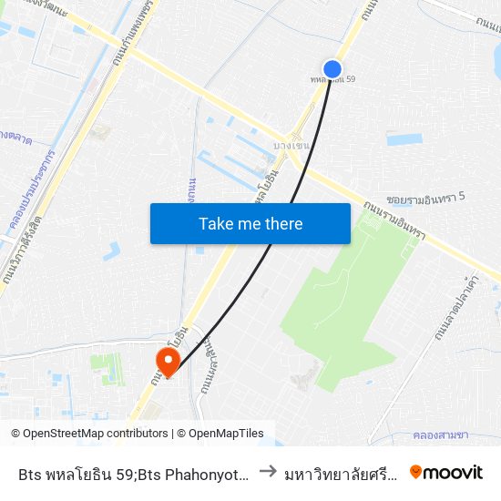 Bts พหลโยธิน 59;Bts Phahonyothin 59 to มหาวิทยาลัยศรีปทุม map