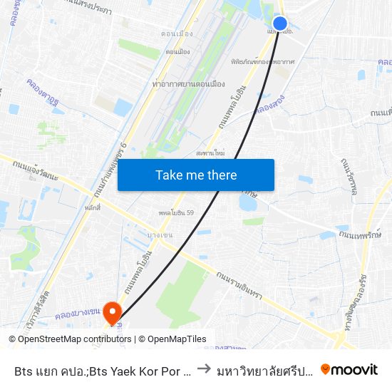Bts แยก คปอ.;Bts Yaek Kor Por Aor to มหาวิทยาลัยศรีปทุม map