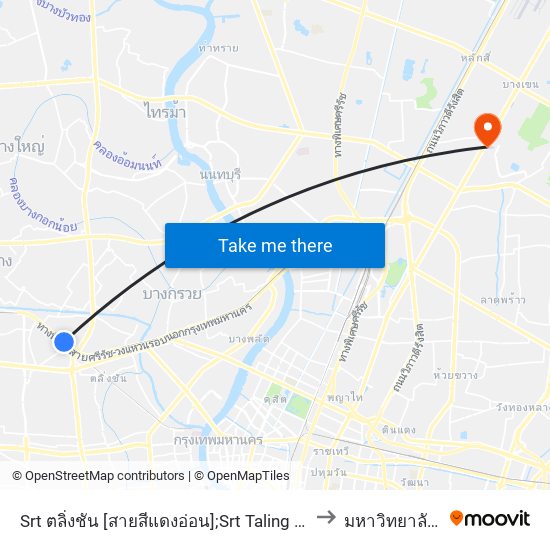 Srt ตลิ่งชัน [สายสีแดงอ่อน];Srt Taling Chan [Light Red Line] to มหาวิทยาลัยศรีปทุม map