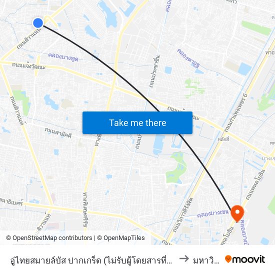 อู่ไทยสมายล์บัส ปากเกร็ด (ไม่รับผู้โดยสารที่จุดนี้);Thai Smile Bus Pak Kret Garage (Not Accepting Details on Visibility) to มหาวิทยาลัยศรีปทุม map