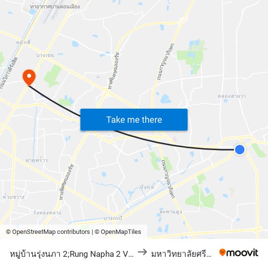 หมู่บ้านรุ่งนภา 2;Rung Napha 2 Village to มหาวิทยาลัยศรีปทุม map