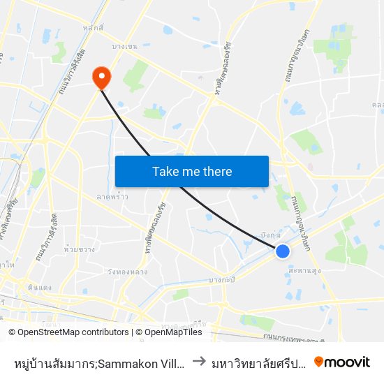 หมู่บ้านสัมมากร;Sammakon Village to มหาวิทยาลัยศรีปทุม map