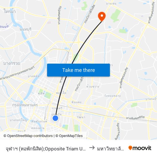 จุฬาฯ (หอพักนิสิต);Opposite Triam Udom Suksa School to มหาวิทยาลัยศรีปทุม map