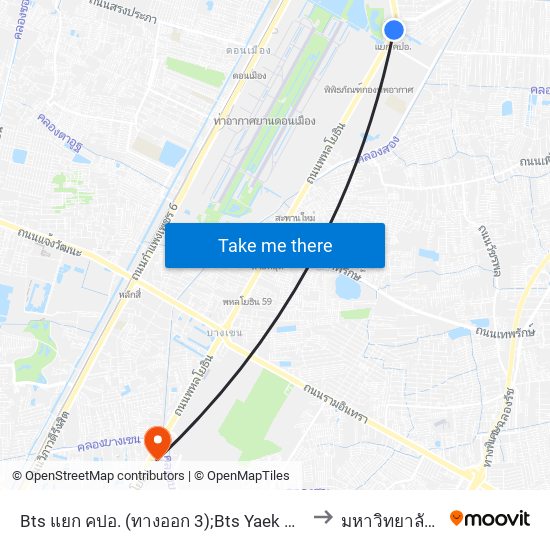 Bts แยก คปอ. (ทางออก 3);Bts Yaek Kor Por Aor (Exit 3) to มหาวิทยาลัยศรีปทุม map