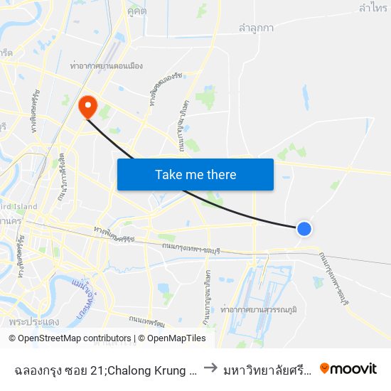 ฉลองกรุง ซอย 21;Chalong Krung Soi 21 to มหาวิทยาลัยศรีปทุม map