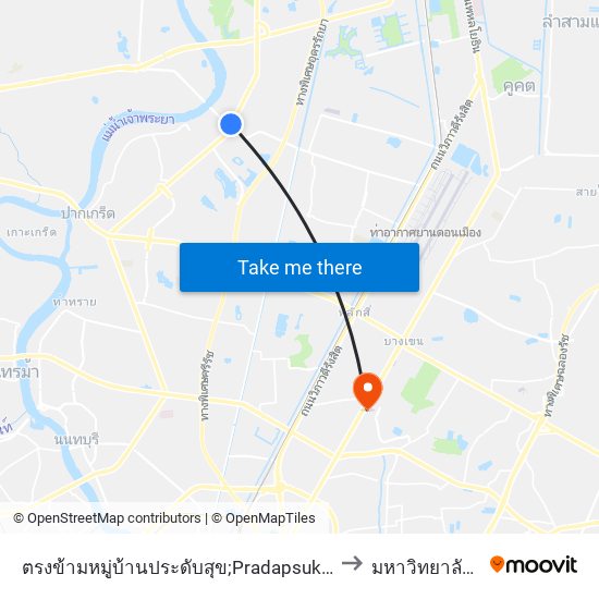 ตรงข้ามหมู่บ้านประดับสุข;Pradapsuk Village (Opposite) to มหาวิทยาลัยศรีปทุม map