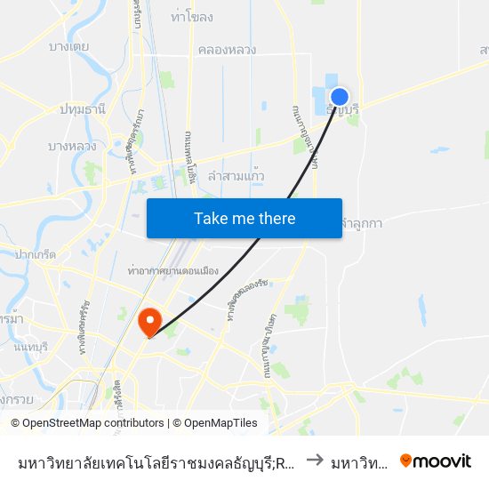 มหาวิทยาลัยเทคโนโลยีราชมงคลธัญบุรี;Rajamangala University Of Technology Thanyaburi to มหาวิทยาลัยศรีปทุม map