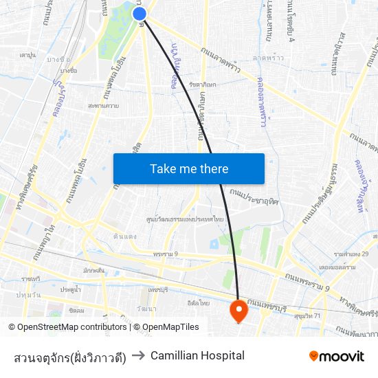 สวนจตุจักร(ฝั่งวิภาวดี) to Camillian Hospital map