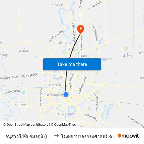 อนุสาวรีย์ชัยสมรภูมิ (เกาะดินแดง) to โรงพยาบาลธรรมศาสตร์เฉลิมพระเกียรติ map