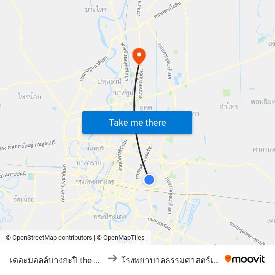 เดอะมอลล์บางกะปิ the Mall Bangkapi to โรงพยาบาลธรรมศาสตร์เฉลิมพระเกียรติ map