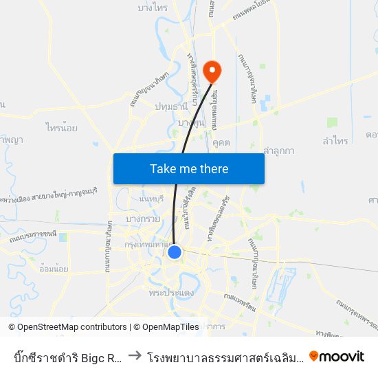 บิ๊กซีราชดำริ Bigc Rajdamri to โรงพยาบาลธรรมศาสตร์เฉลิมพระเกียรติ map