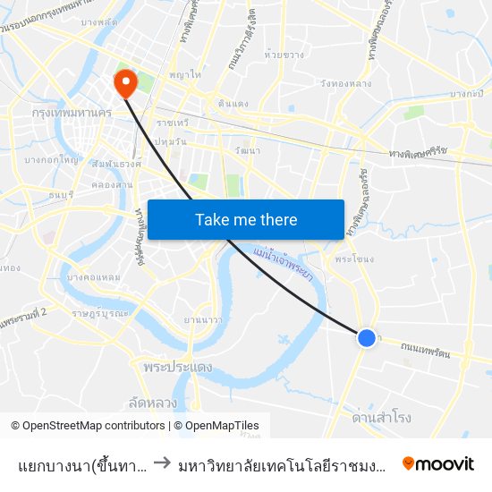 แยกบางนา(ขึ้นทางด่วน) to มหาวิทยาลัยเทคโนโลยีราชมงคลพระนคร map