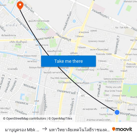 มาบุญครอง Mbk Center to มหาวิทยาลัยเทคโนโลยีราชมงคลพระนคร map