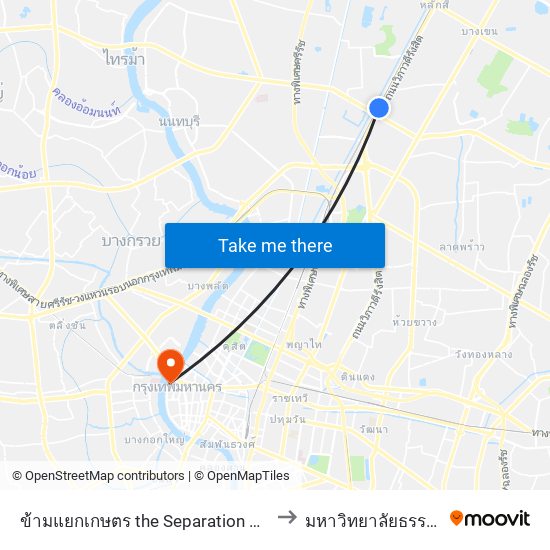 ข้ามแยกเกษตร the Separation Of Agriculture to มหาวิทยาลัยธรรมศาสตร์ map