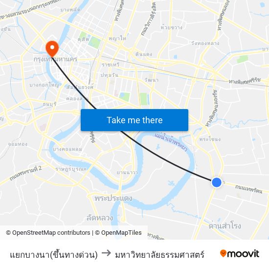 แยกบางนา(ขึ้นทางด่วน) to มหาวิทยาลัยธรรมศาสตร์ map