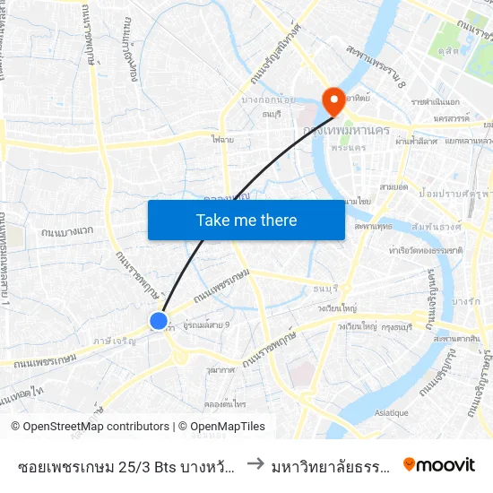 ซอยเพชรเกษม 25/3 Bts บางหว้า (ทางออก4) to มหาวิทยาลัยธรรมศาสตร์ map