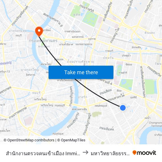 สำนักงานตรวจคนเข้าเมือง Immigration Office to มหาวิทยาลัยธรรมศาสตร์ map