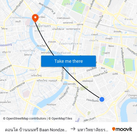 คอนโด บ้านนนทรี Baan Nondzee Condominium to มหาวิทยาลัยธรรมศาสตร์ map