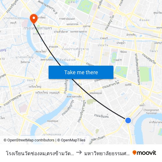 โรงเรียนวัดช่องลม,ตรงข้ามวัดช่องลม to มหาวิทยาลัยธรรมศาสตร์ map