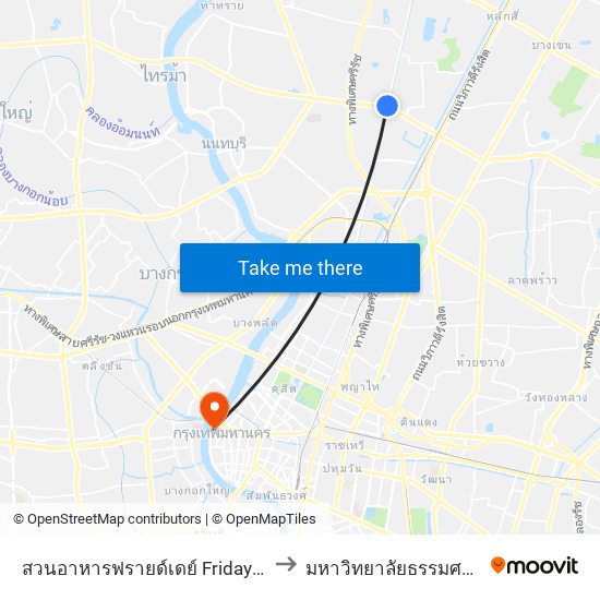 สวนอาหารฟรายด์เดย์ Friday Food to มหาวิทยาลัยธรรมศาสตร์ map