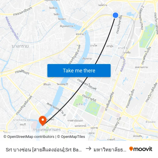 Srt บางซ่อน [สายสีแดงอ่อน];Srt Bang Son [Light Red Line] to มหาวิทยาลัยธรรมศาสตร์ map
