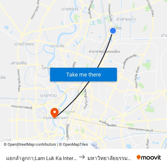 แยกลำลูกกา;Lam Luk Ka Intersection to มหาวิทยาลัยธรรมศาสตร์ map