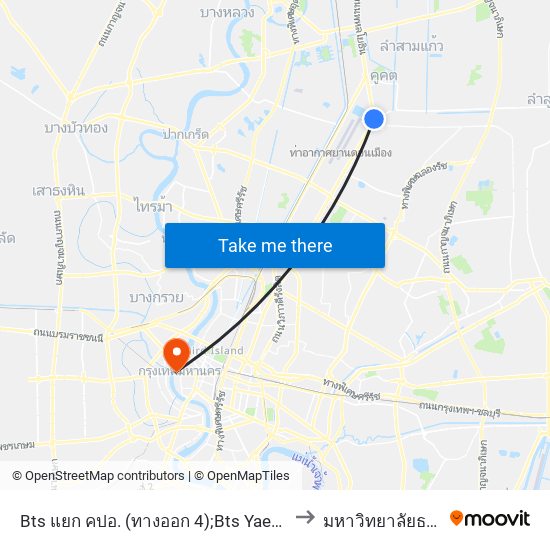 Bts แยก คปอ. (ทางออก 4);Bts Yaek Kor Por Aor (Exit 4) to มหาวิทยาลัยธรรมศาสตร์ map